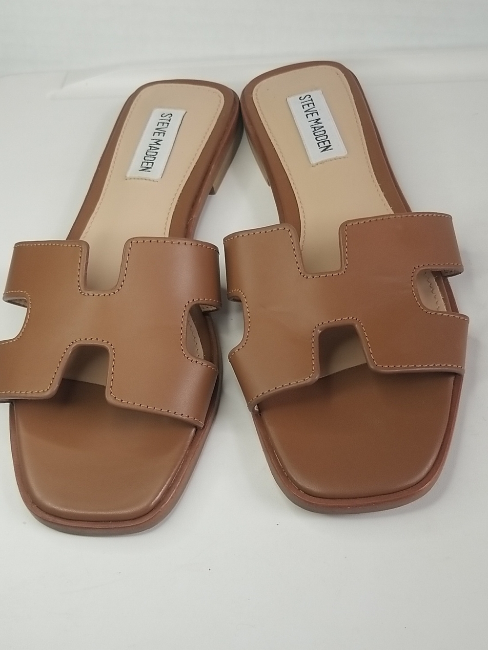 Steve Madden Brown Leather Cutout Slide Sandals